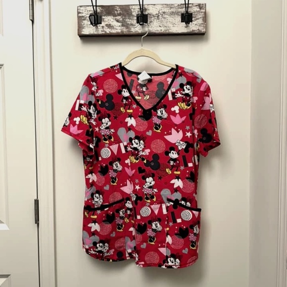 Disney Mickey Mouse Valentine's Day Scrub Top Size Medium - Picture 1 of 1